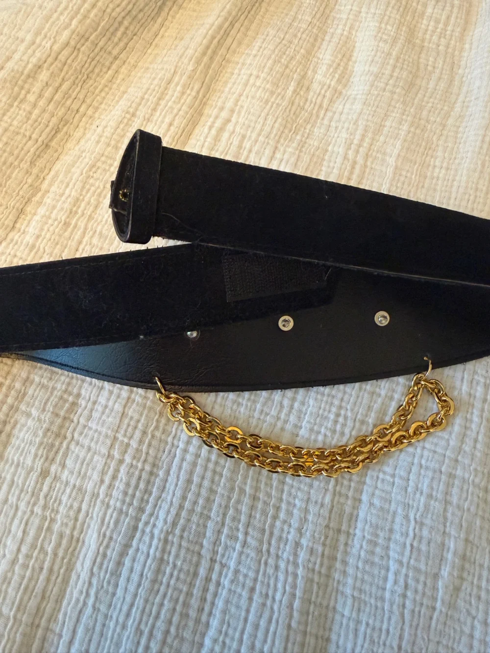 Black Velvet Gold Chain Cross Studded Gothic Statement Waist Belt